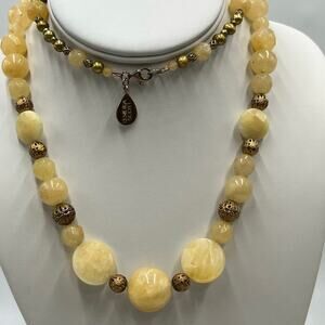 Kendra‎ Scott Vintage Yellow Quartz Stone Graduated Beaded Necklace 925 clasp